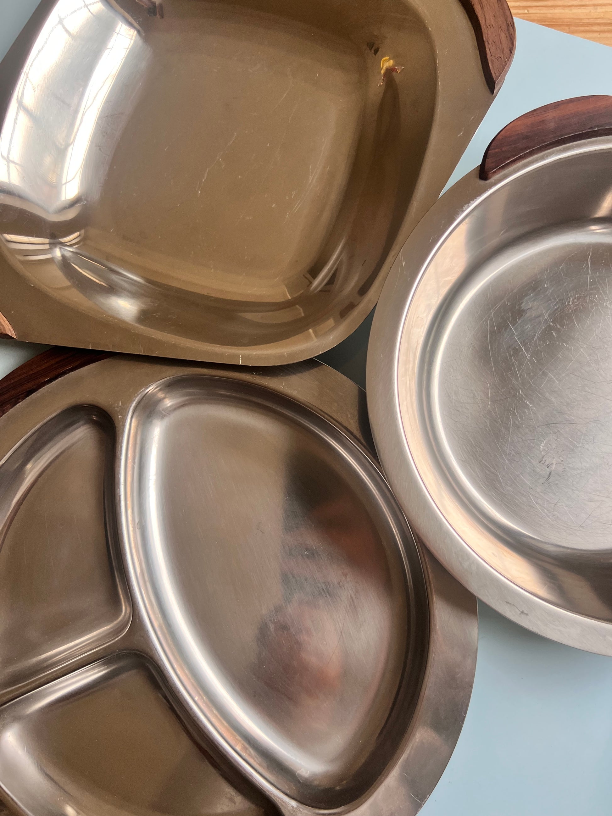 Set: 3x Tablett Stainless Steel mit Palisander Griffen aus Dänemark