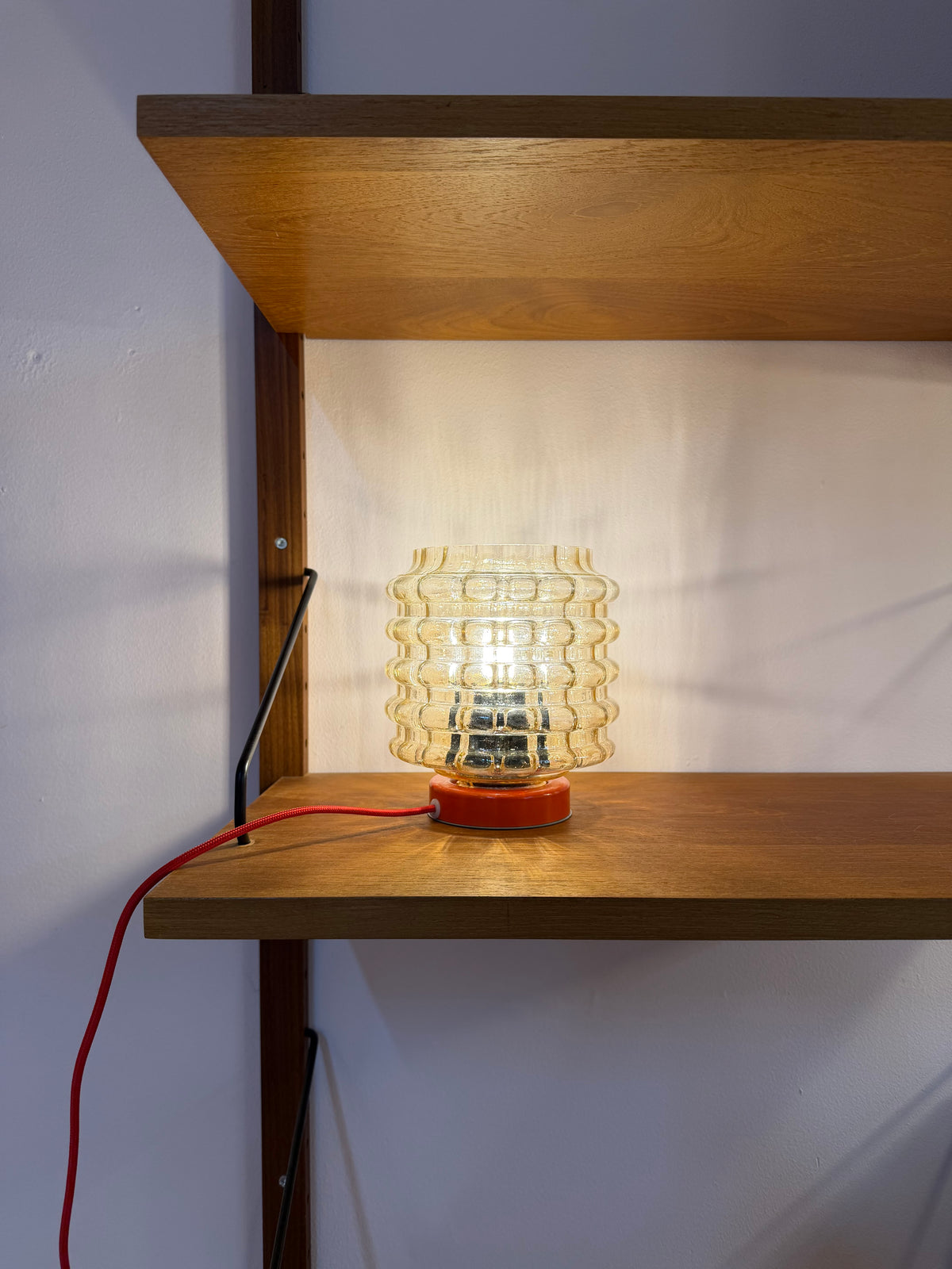 Tischlampe orange mit Bubbleglas Schirm von VEB Bautzen