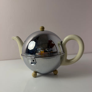 Teekanne Porzellan mit Chrom Thermohülle von Bauscher D.R.P.