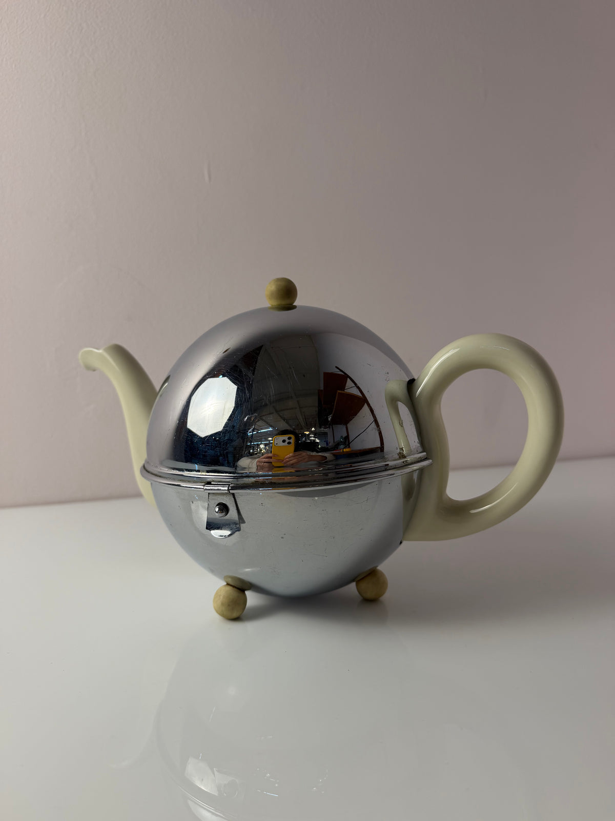 Teekanne Porzellan mit Chrom Thermohülle von Bauscher D.R.P.