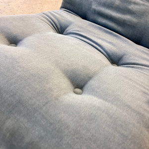Sessel Loungechair blauer Samt und Teak