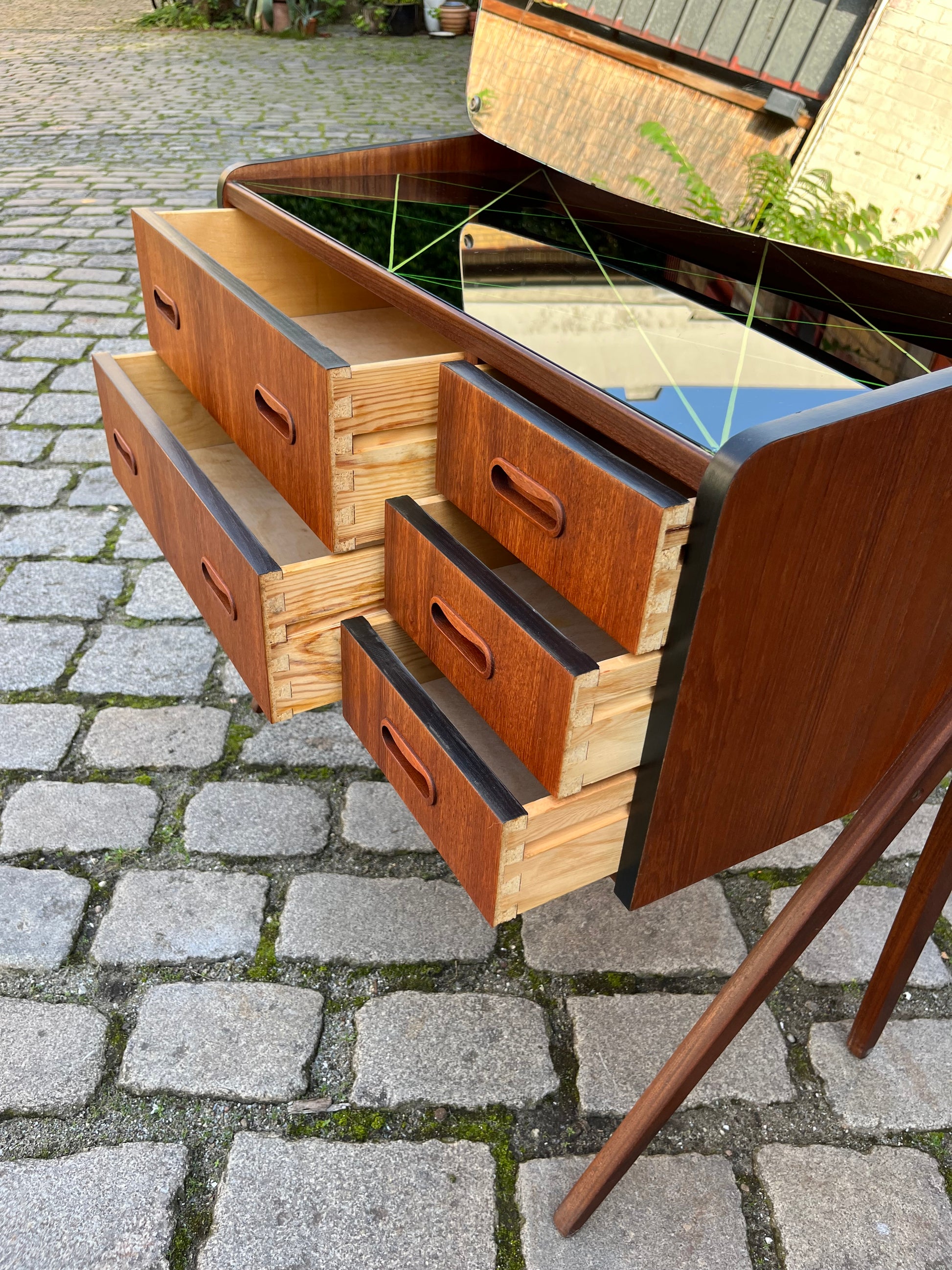Schminktisch mit gemusterter Glasplatte Teak