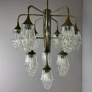 10-flammiger Kronleuchter Glas Chrom von Richard Essig