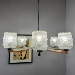 Kronleuchter Teak Metall Bubbleglas