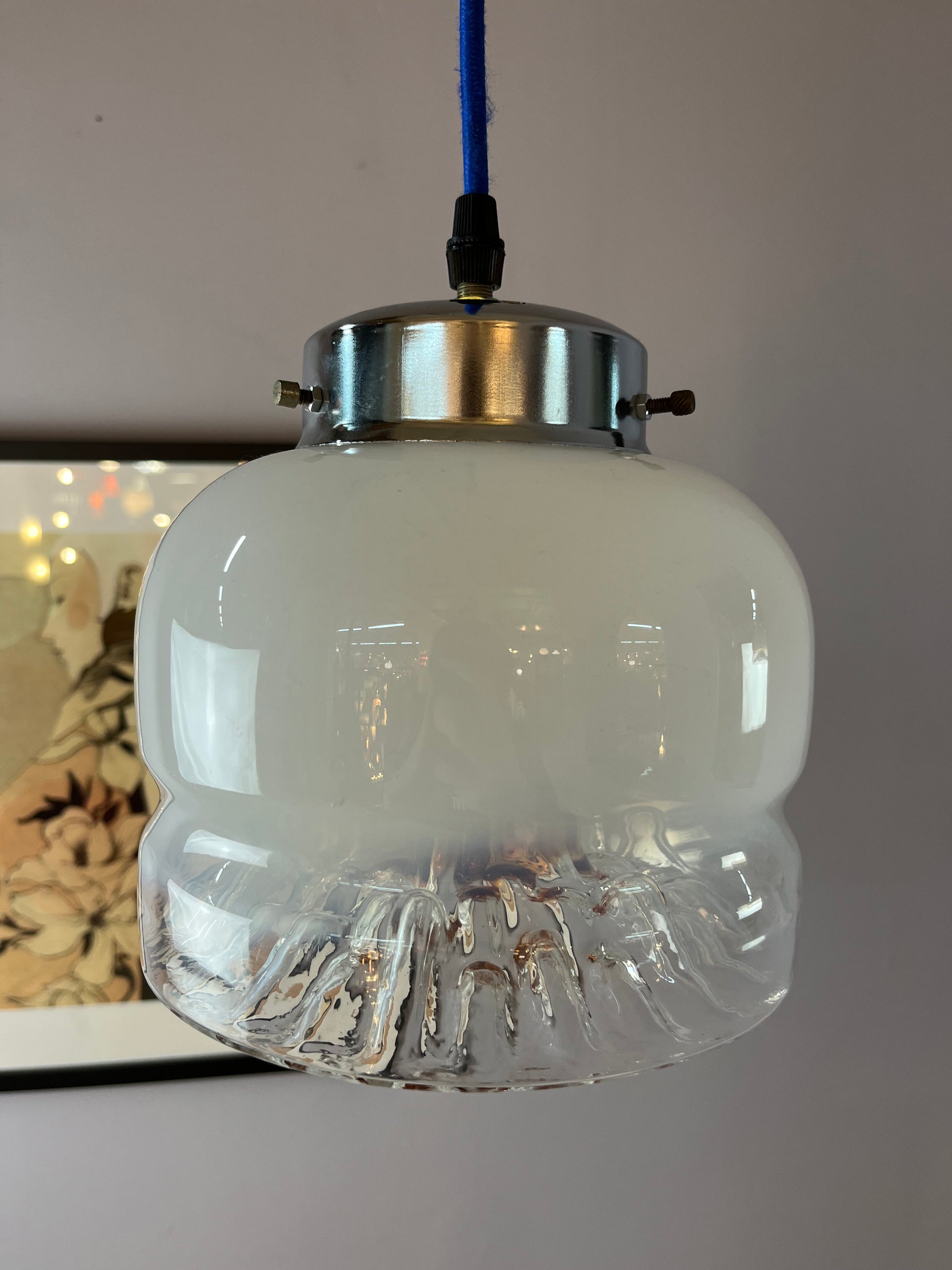 Hängelampe weiß gelb Muranoglas von Mazzega