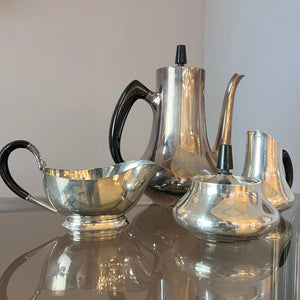 Set: Kanne, Zuckerdose, Milchkännchen & Sauciere Teile EPNS versilbert von Hans Bunde für COHR Denmark