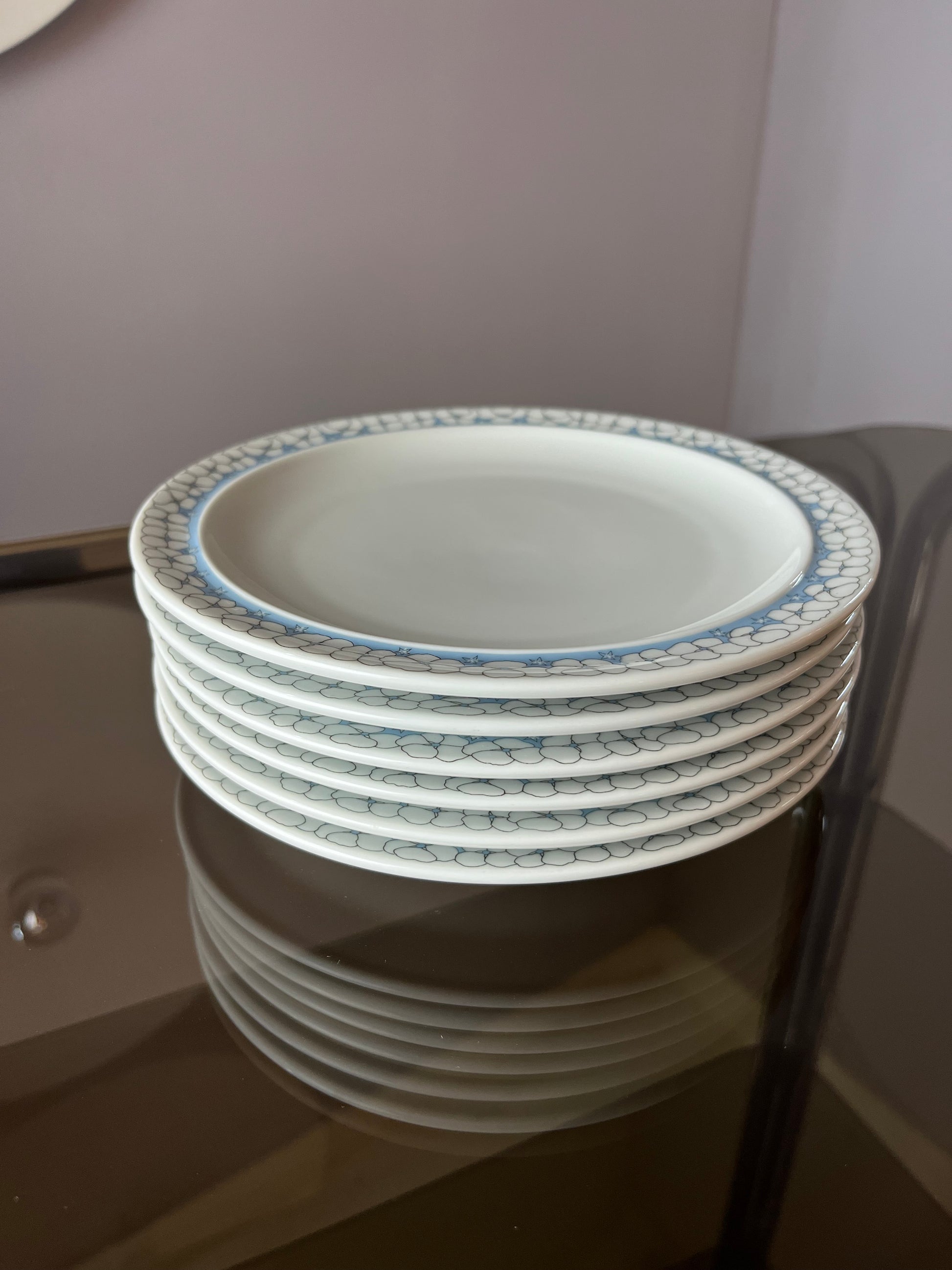 Set: 6x Kuchenteller Kiruna Garden weiß blau von Thomas