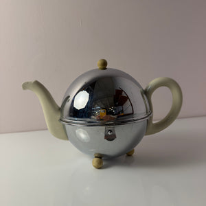 Teekanne Porzellan mit Chrom Thermohülle von Bauscher D.R.P.