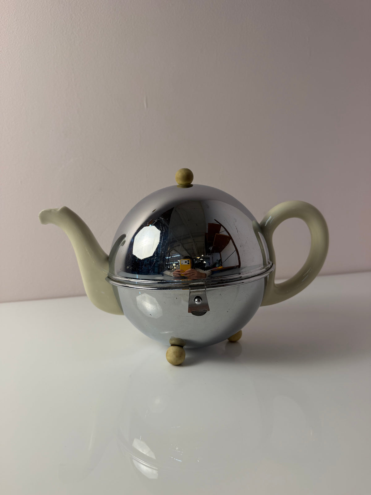 Teekanne Porzellan mit Chrom Thermohülle von Bauscher D.R.P.