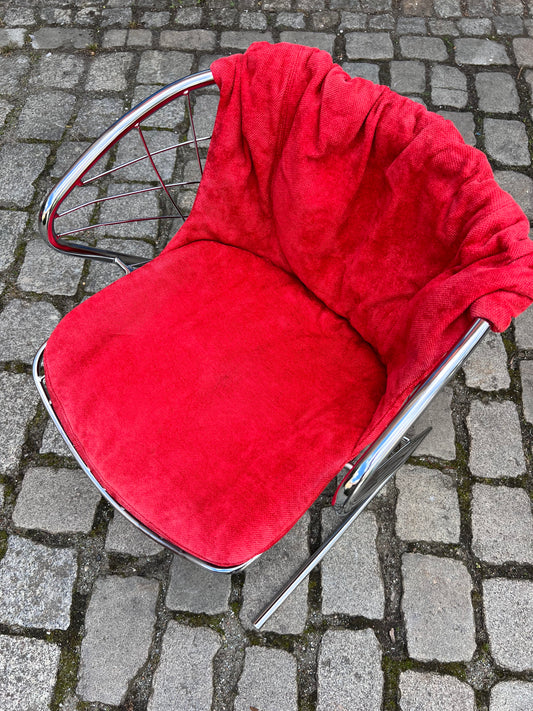 Freischwinger Chrom mit Samtkissen von Gastone Rinaldi