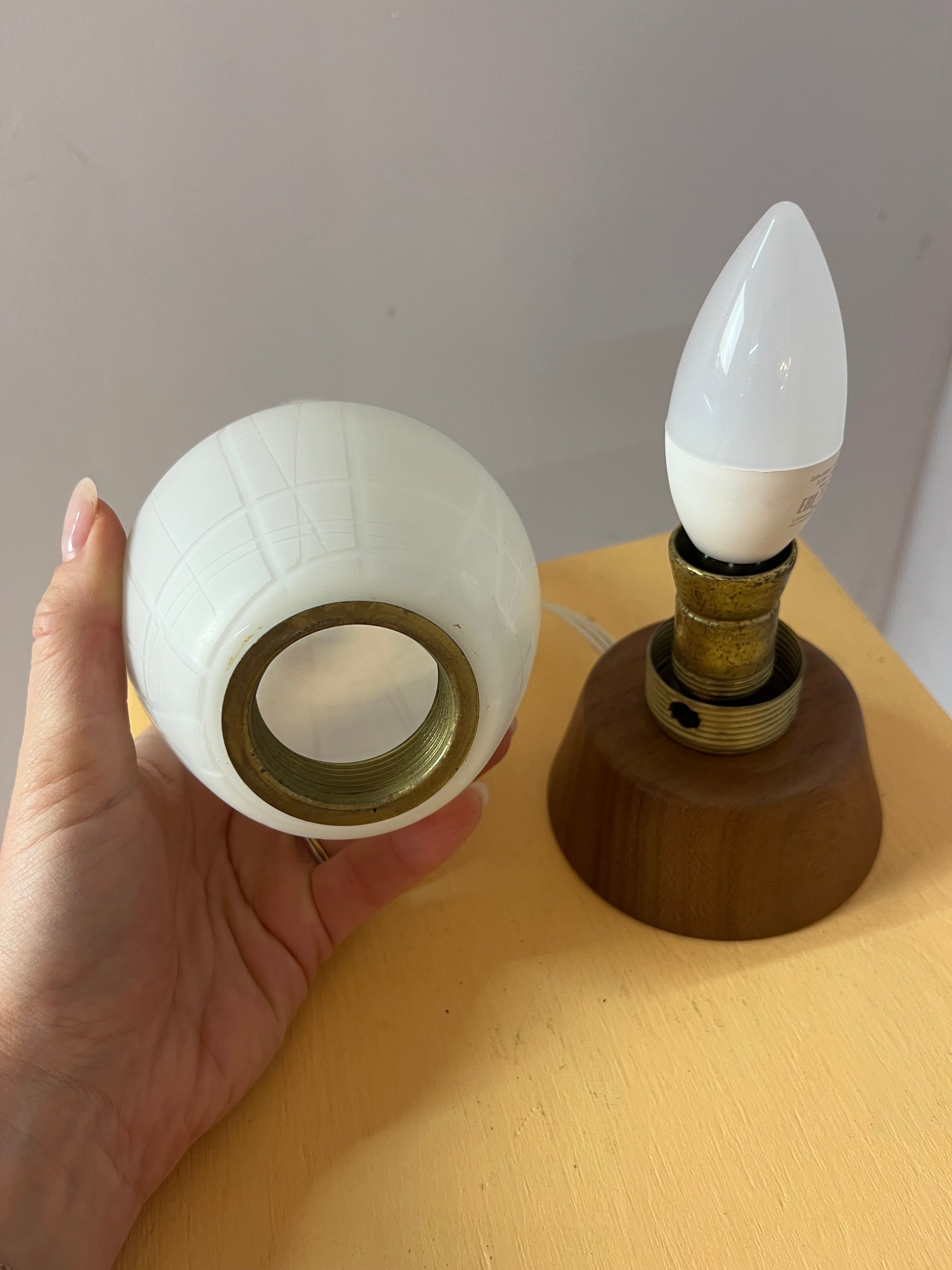 Tischlampe Teak Glas von Temde