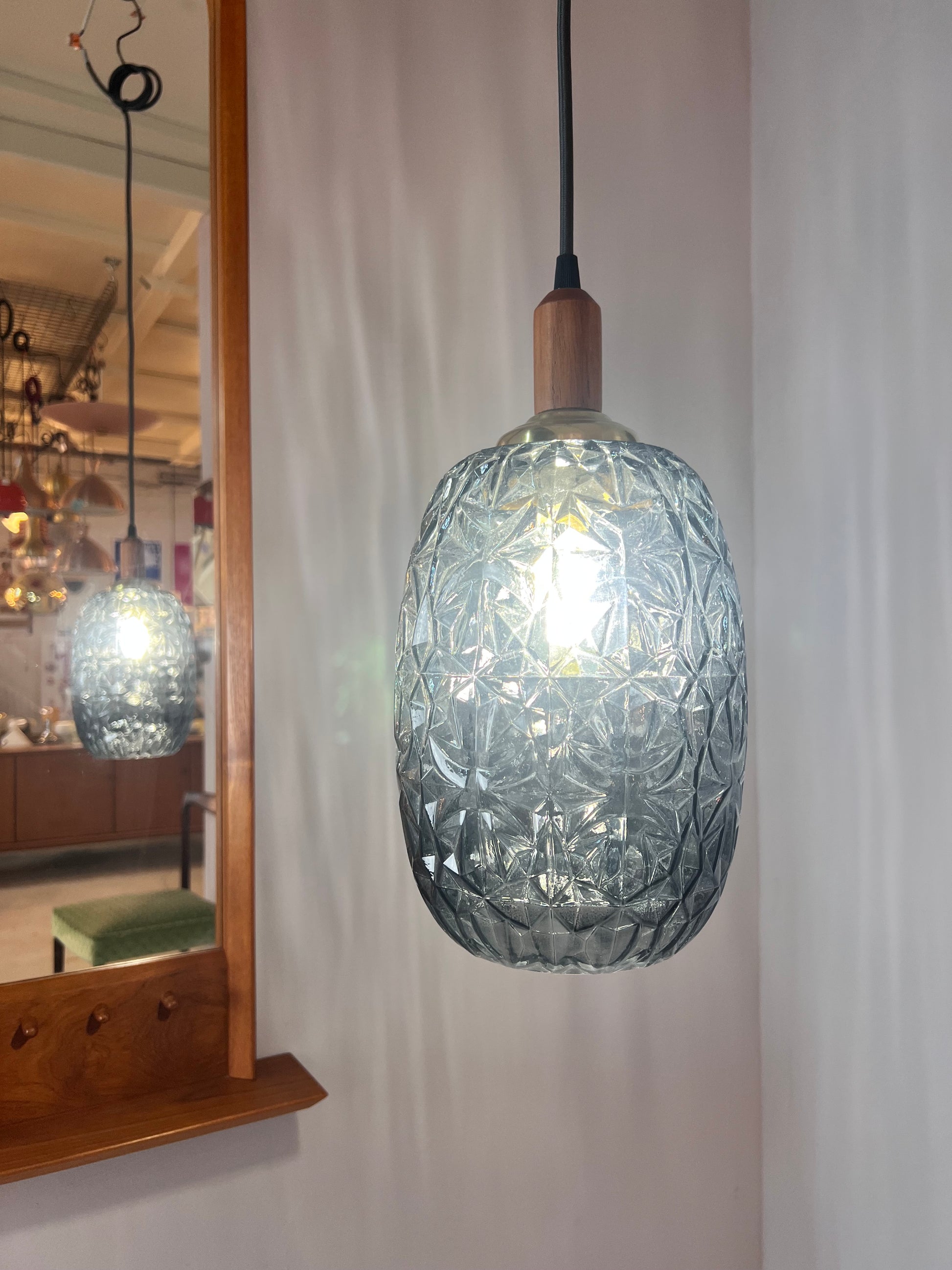 Hängelampe Glas Teak