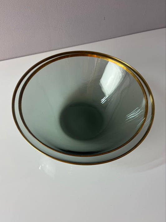 Set: 2 Schüsseln Rauchglas mit Goldrand