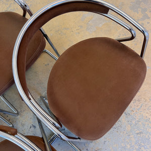 Set: 4x Polsterstuhl Chrom mit braunem Velour