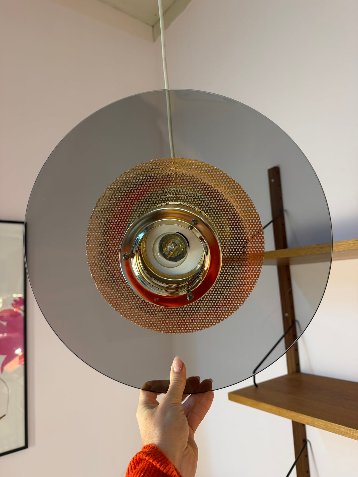 Hängelampe Rauchglas Messing von Jan Eskil Eskilsson für Belid