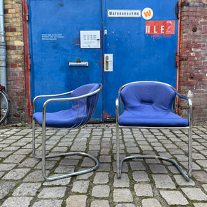 Set: 2x Freischwinger Chrom blau von Gastone Rinaldi für Alma