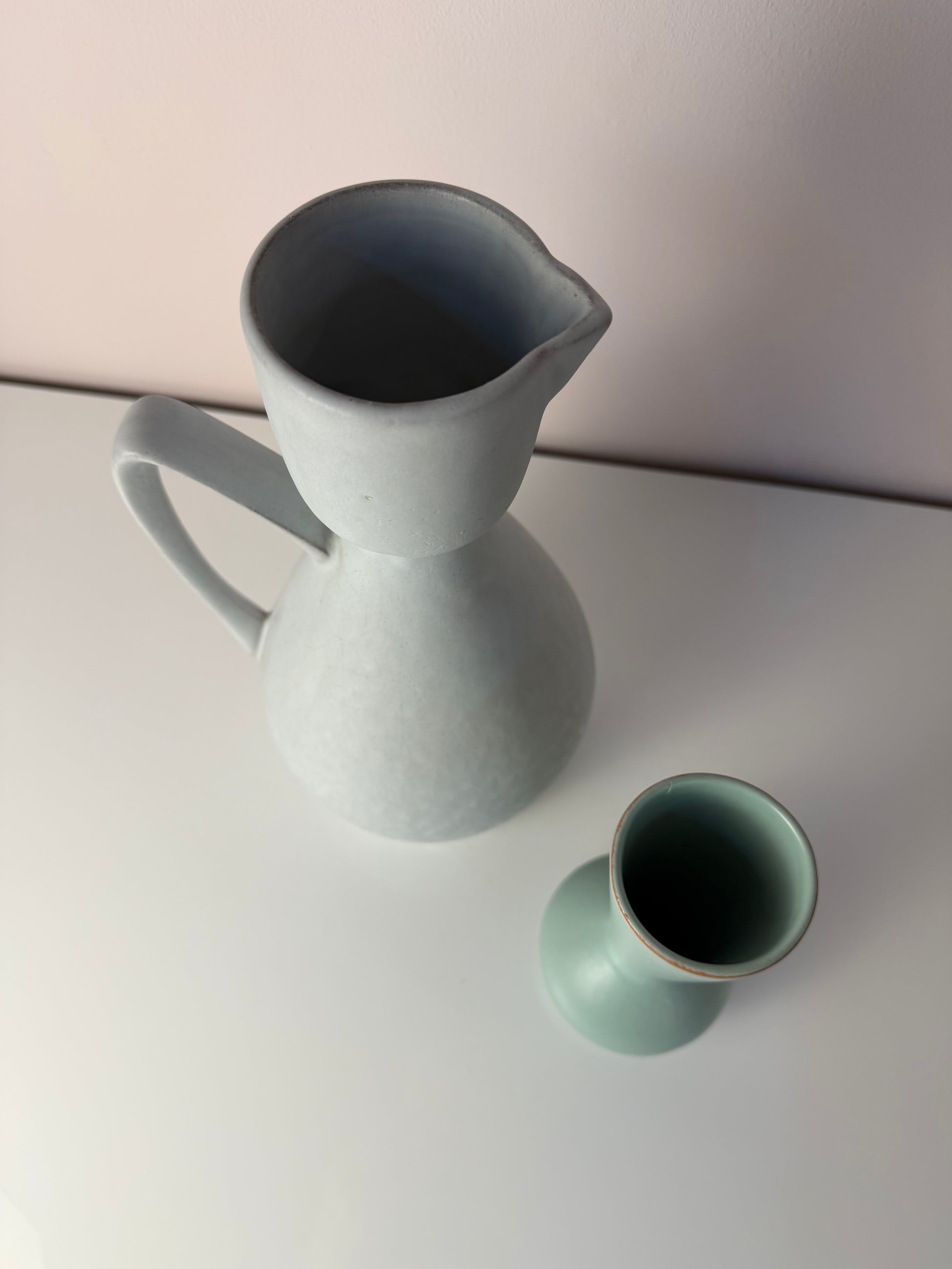 Set: Vase und Karaffe mintgrün weiß Keramik aus Westdeutschland
