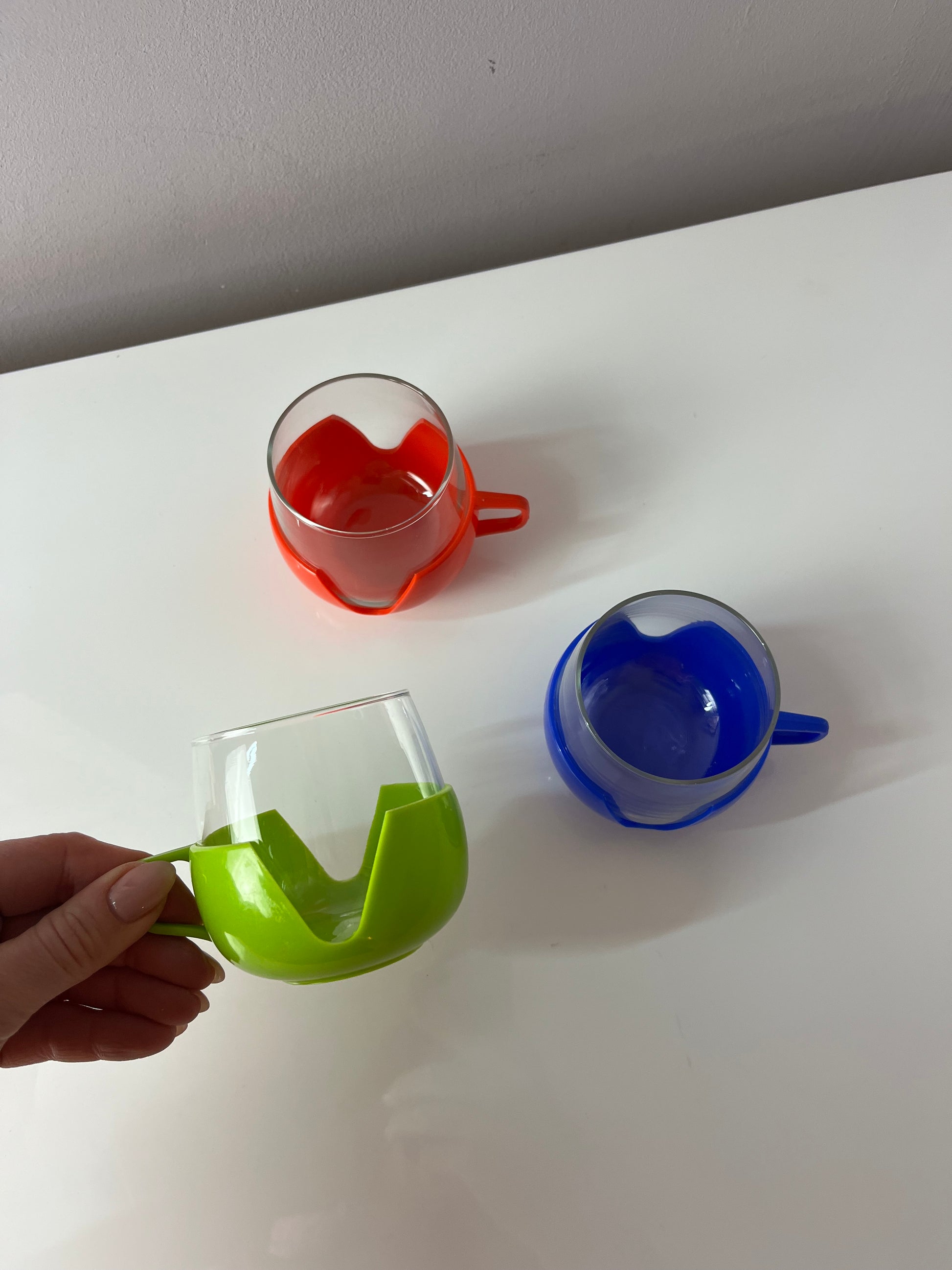 Set: 3x Glasbecher rot grün blau Made in Holland