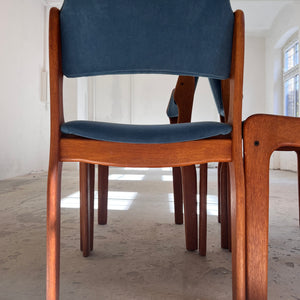 Set: 4x Polsterstuhl blau Teak von Erik Buch für O.D. Møbler