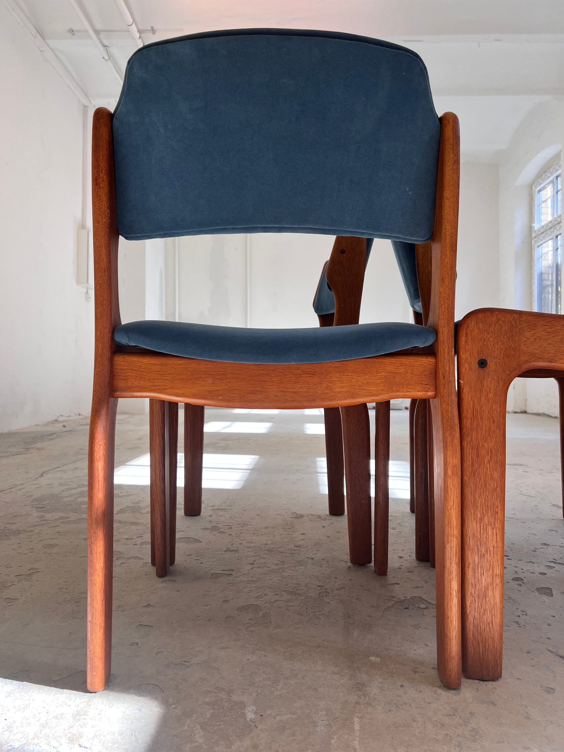 Set: 4x Polsterstuhl blau Teak von Erik Buch für O.D. Møbler