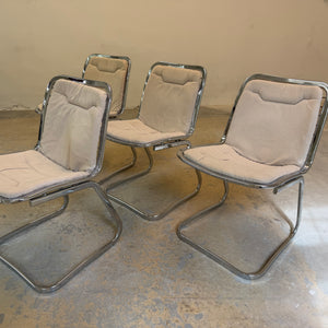 Set: 4x Freischwinger Chrom mit Sitzpolster creme von Gastone Rinaldi für Rima