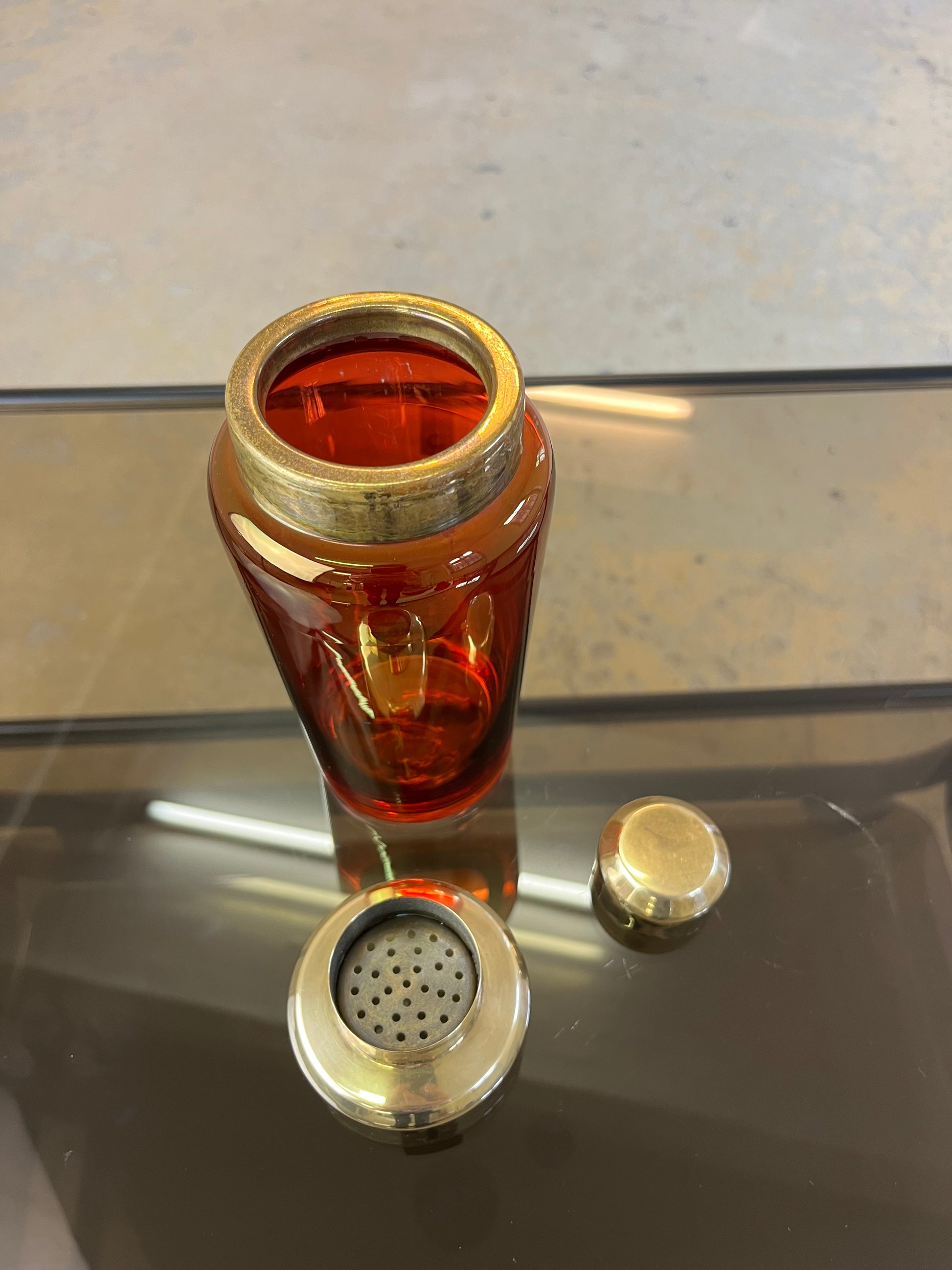 Set: Eiseimer & Cocktailshaker rot Glas Messing von Füger-Glas