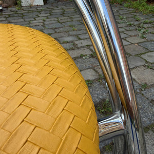 Freischwinger gelb Flechtoptik neu gepolster Leder Chrom