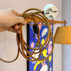 Wandlampe mit Gelenkarm Teak und braun orangenem Schirm