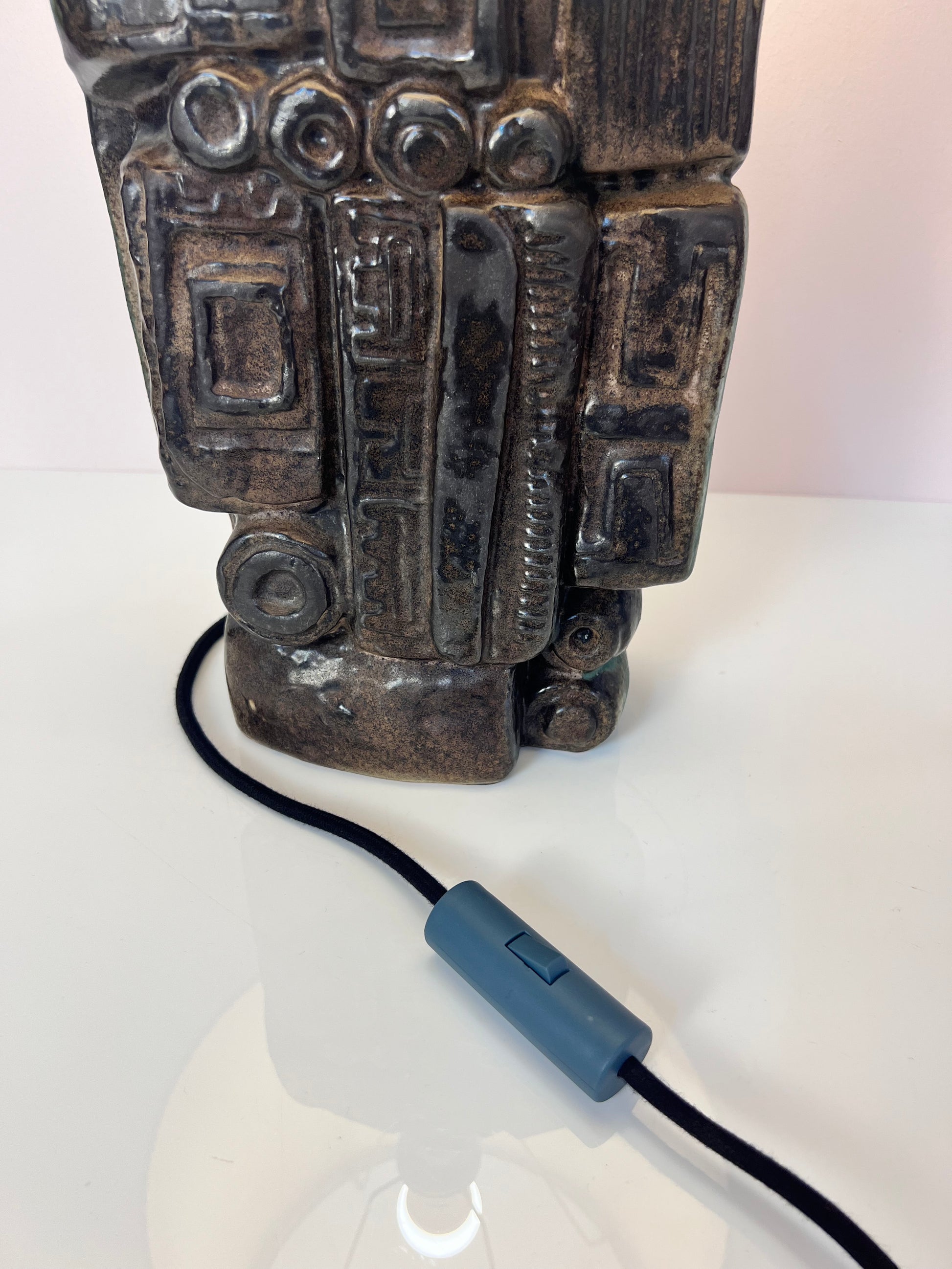 Tischlampe türkis beige Keramik von Bernard Rooke