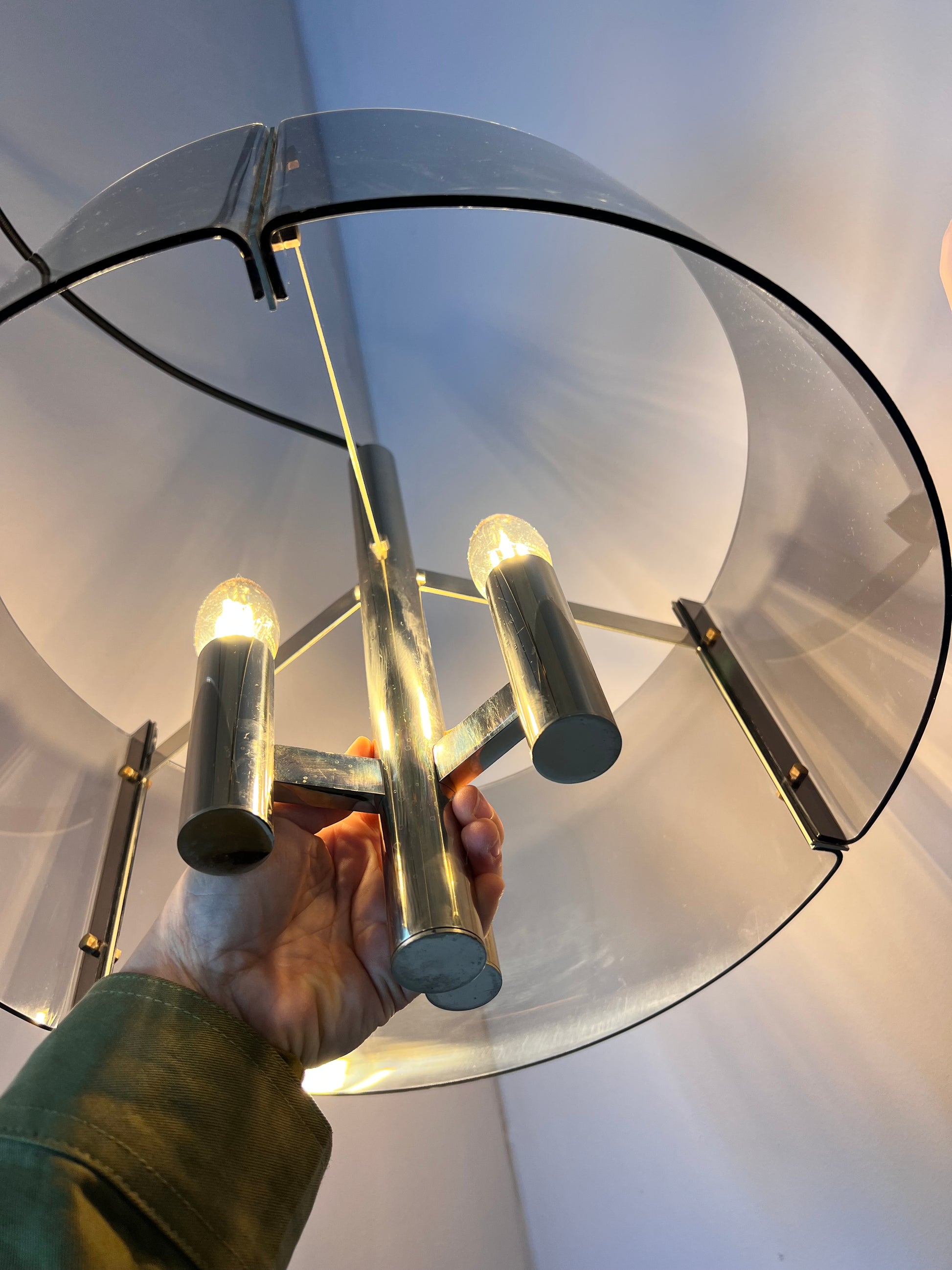 Hängelampe Chrom & Rauchacryl