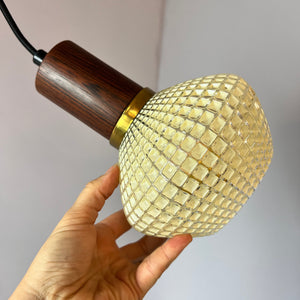 Hängelampe Strukturglas & Teak aus Dänemark