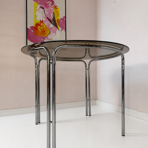 Esstisch Chrom und Rauchglas rund