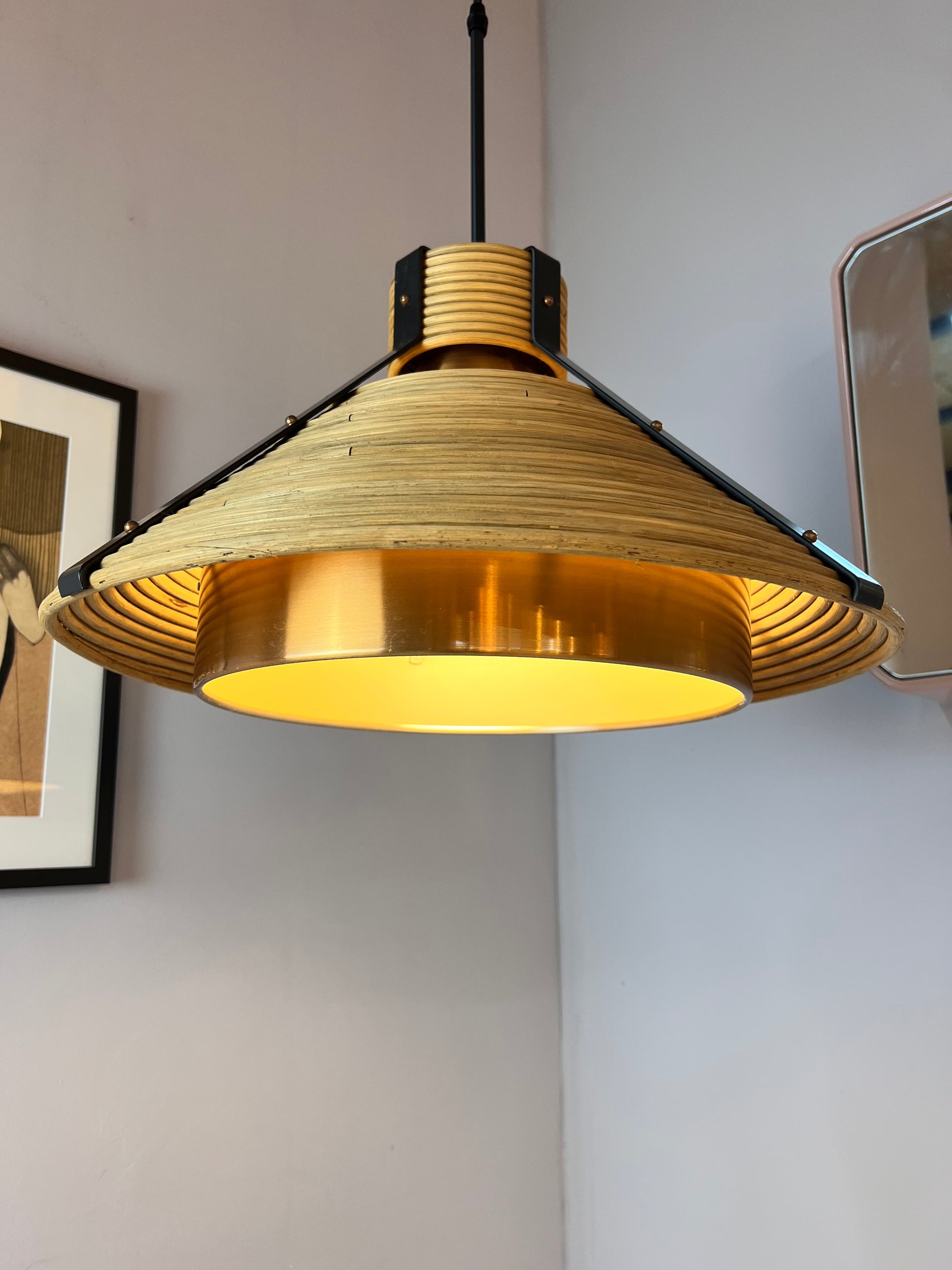 Hängelampe Rattan Kupfer von Doria Leuchten