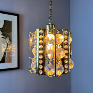 Hängelampe Messing Kristalle von Palwa