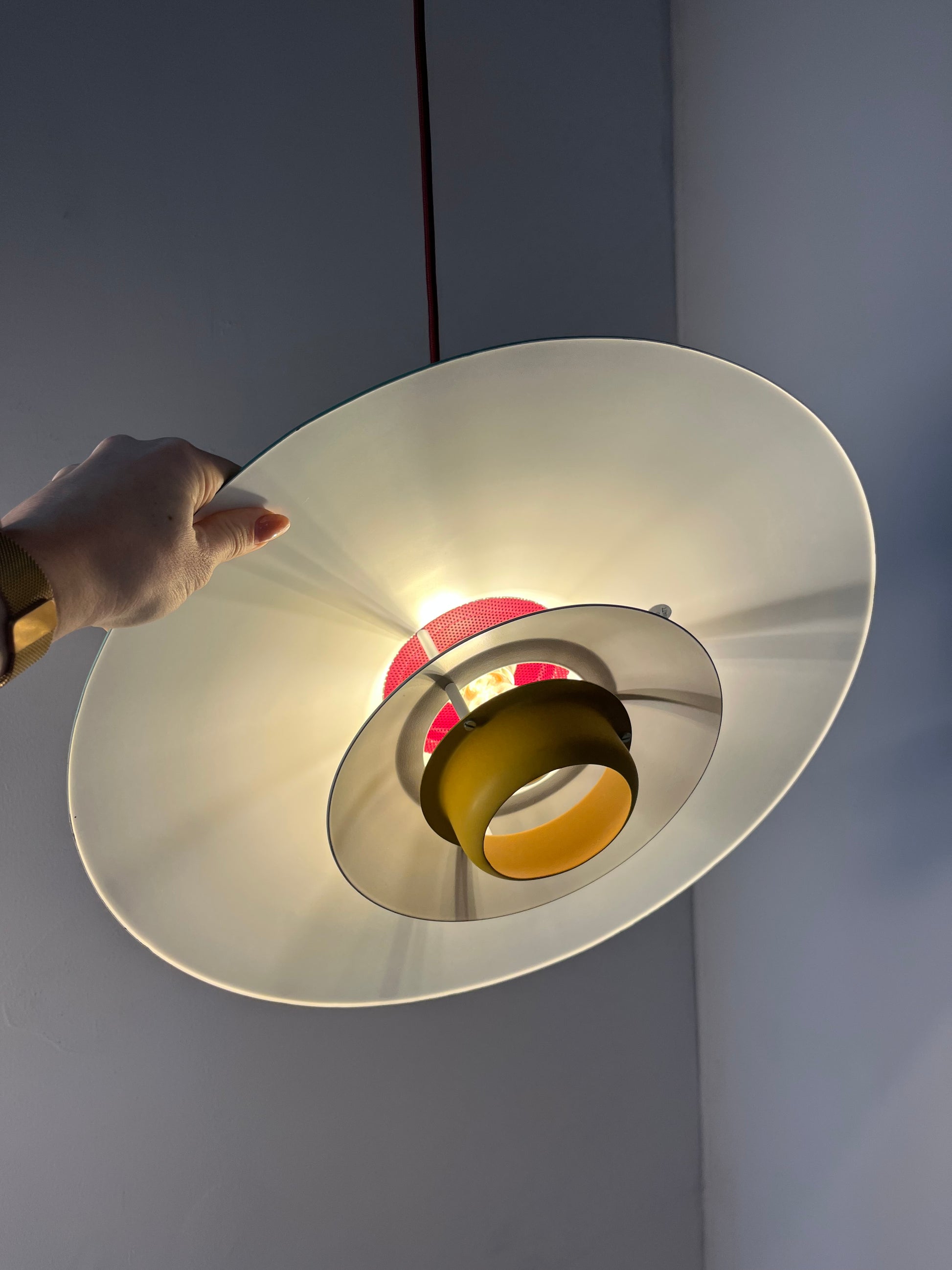 Lamellenlampe neu lackiert peach teal ocker aus Dänemark