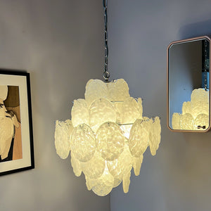 Kronleuchter weiß silber mit Arylglasplatten