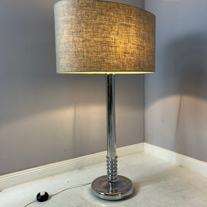 Stehlampe Chrom mit grauem Schirm