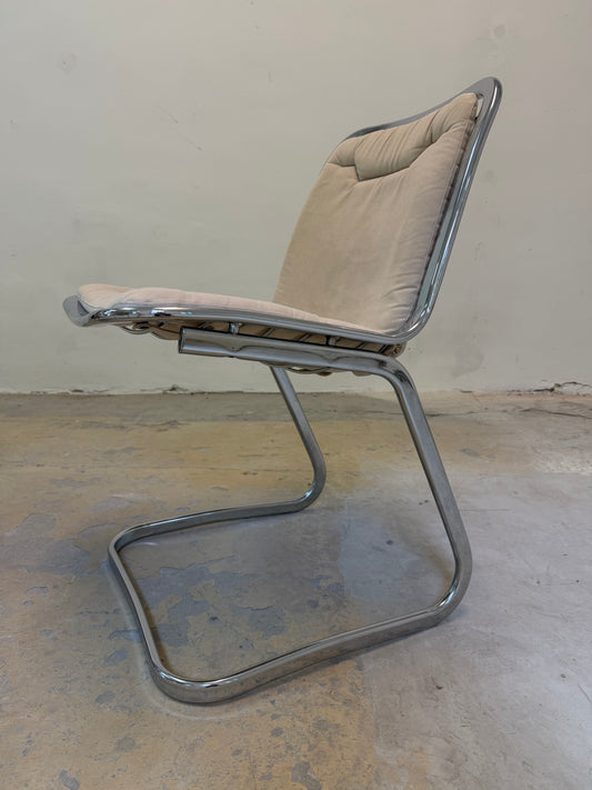 Set: 4x Freischwinger Chrom mit Sitzpolster creme von Gastone Rinaldi für Rima