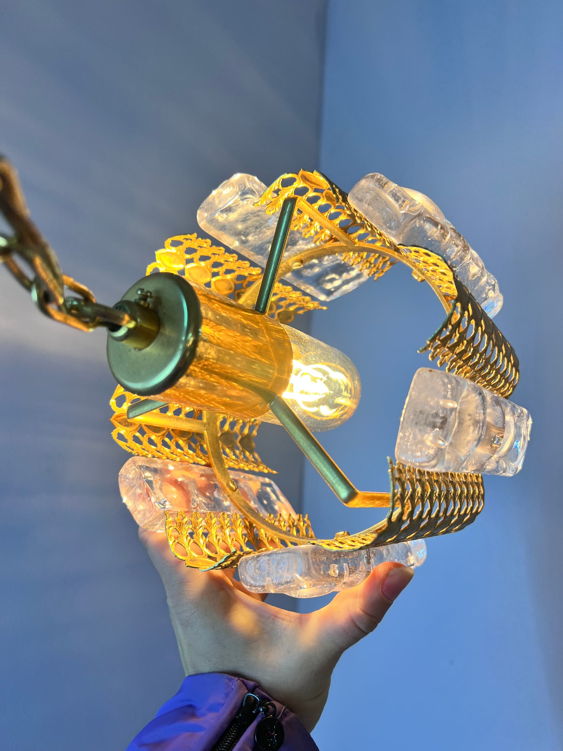 Hängelampe Glas Messing von Carl Fagerlund für Orrefors