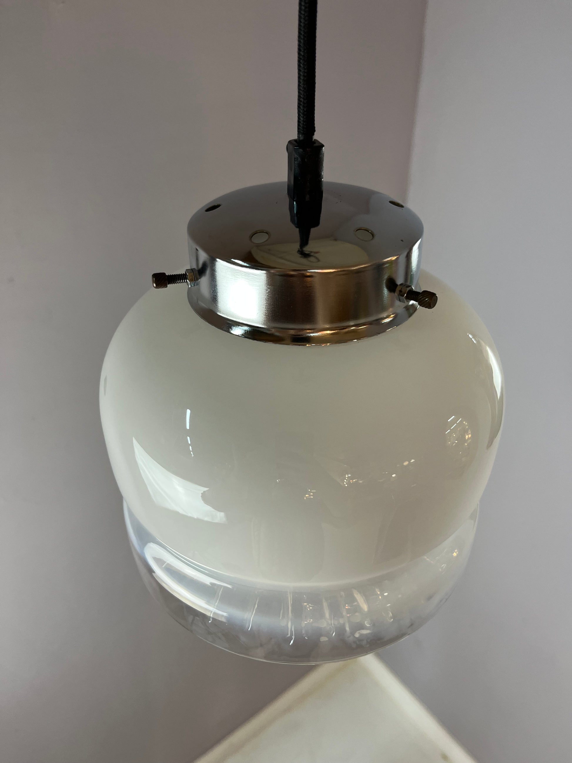 Hängelampe weiß gelb Muranoglas von Mazzega