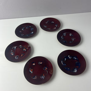 Set: 6x Schale weinrot Emaille