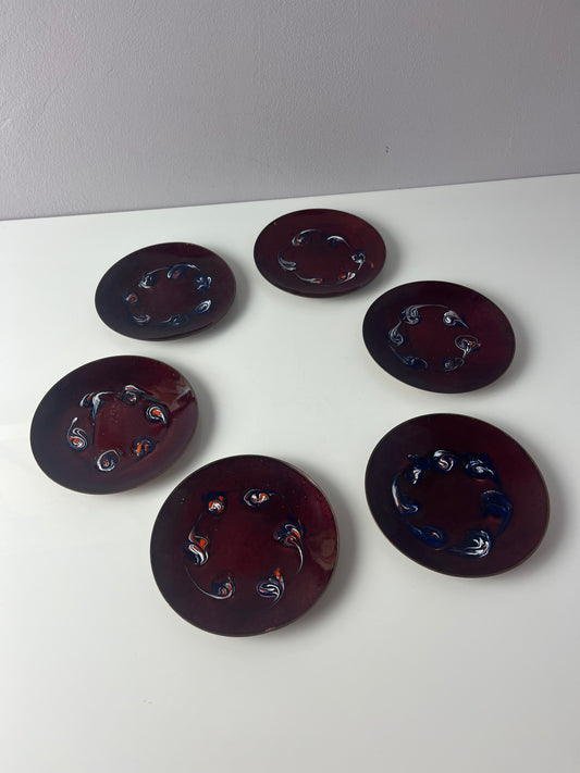 Set: 6x Schale weinrot Emaille