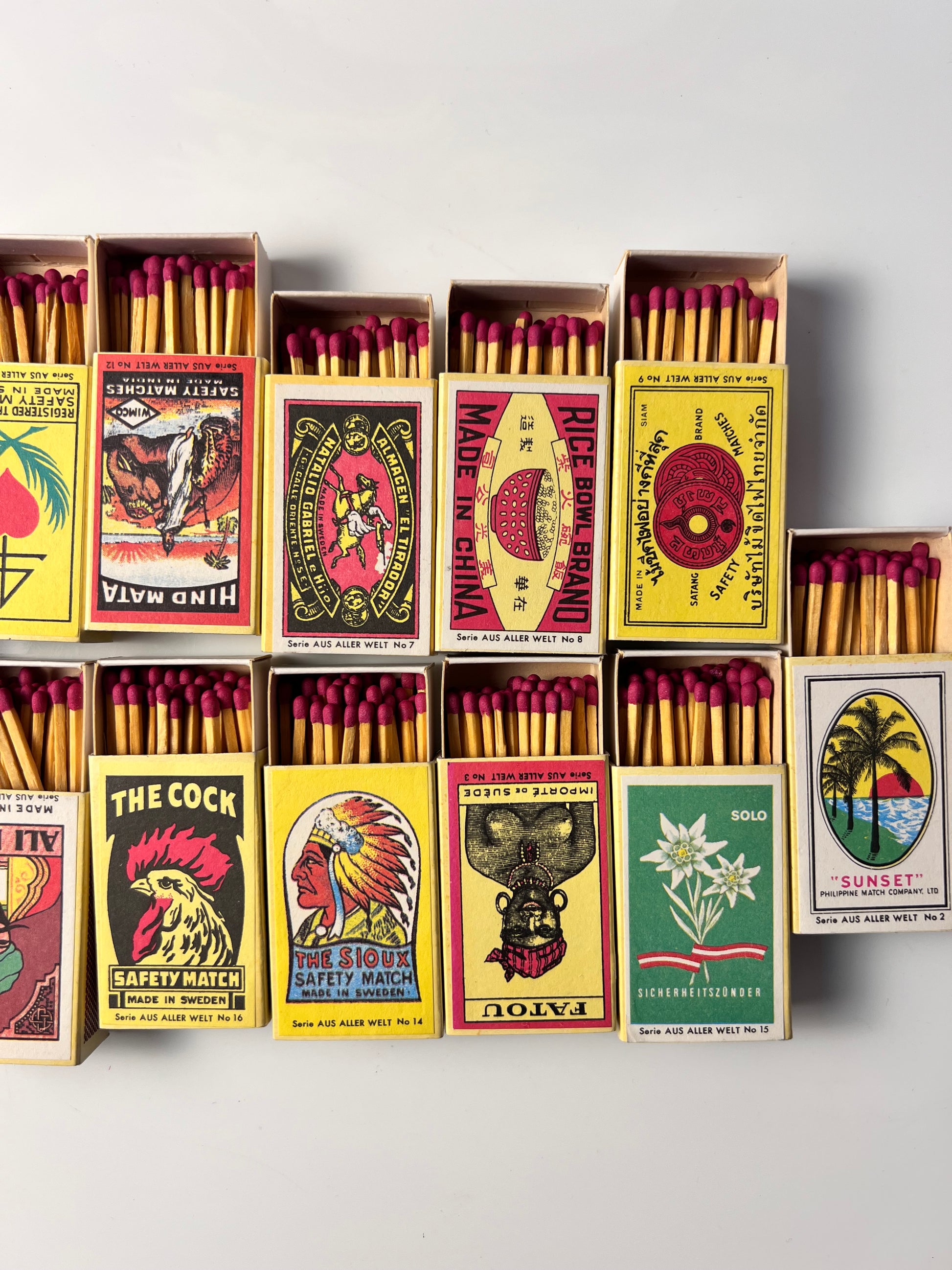 Set: Vintage Streichhölzer Sirius Etiketten aus aller Welt