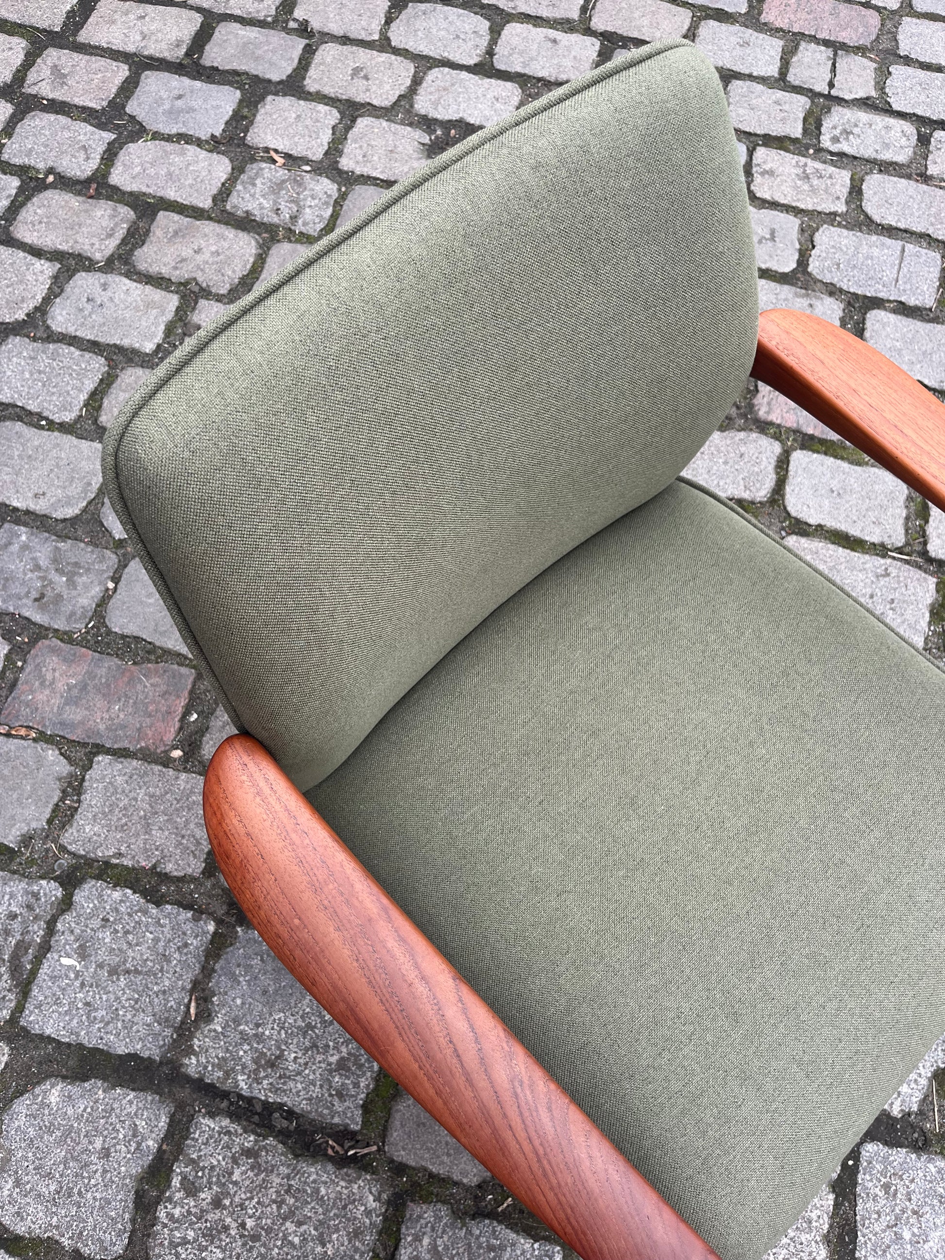 Sessel neu gepolstert grün Teak von Grete Jalk für Glostrup Møbelfabrik