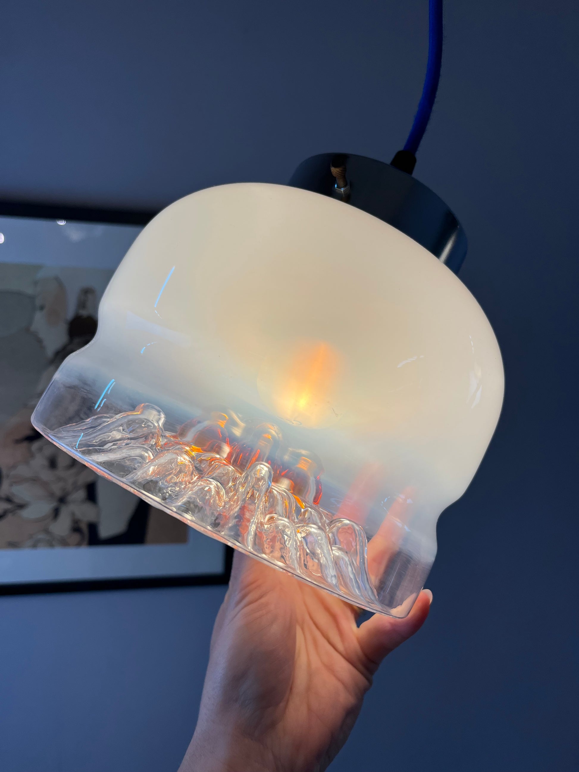 Hängelampe weiß gelb Muranoglas von Mazzega