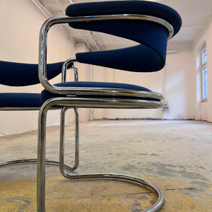 Freischwinger blau Chrom neu gepolstert