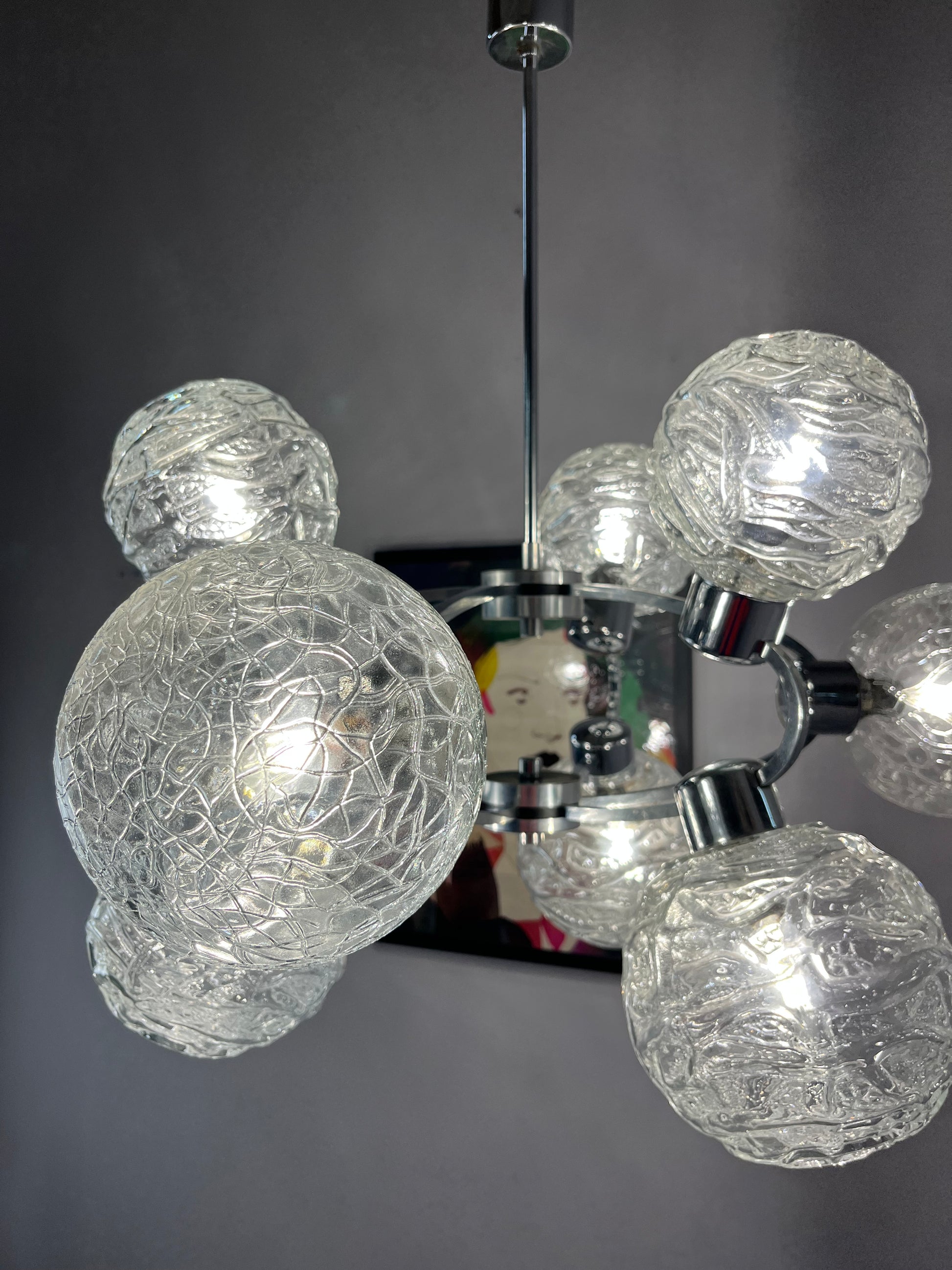 Sputnik Kronleuchter Glas Chrom