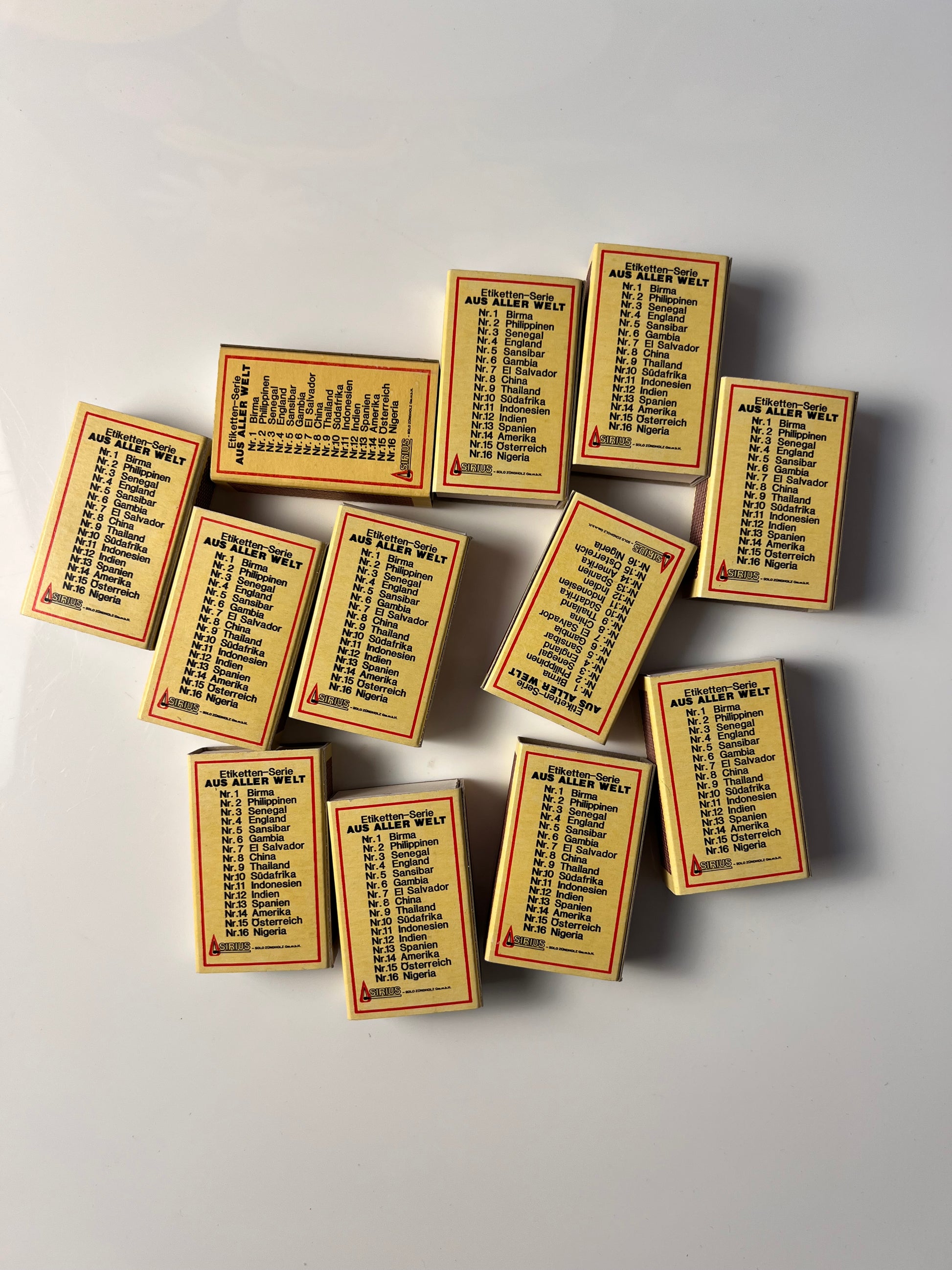 Set: Vintage Streichhölzer Sirius Etiketten aus aller Welt