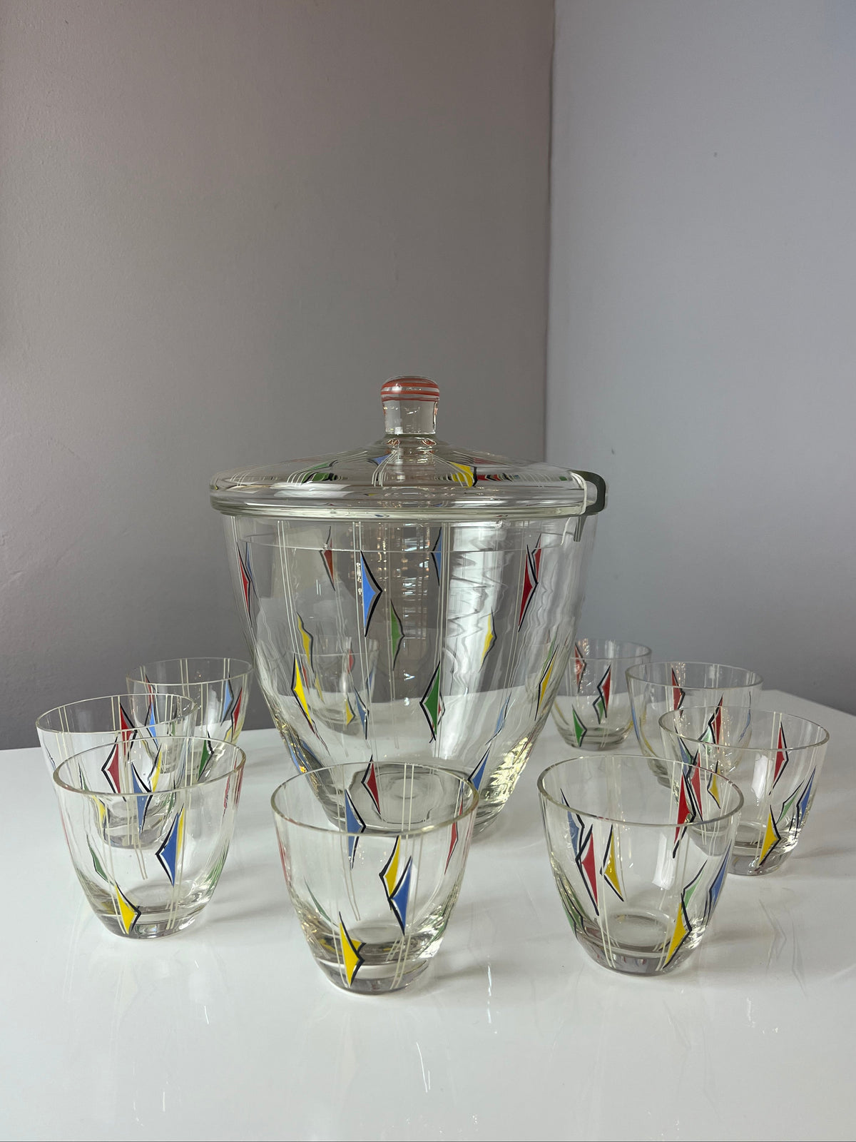 Bowle-Set: 9 Gläser und 1 Terrine bedrucktes Glas – Frau Wunderwald