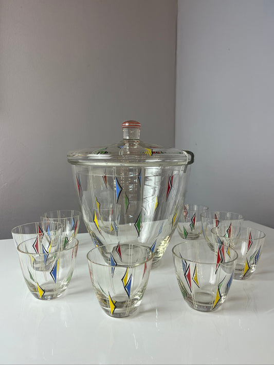 Bowle-Set: 9 Gläser und 1 Terrine bedrucktes Glas